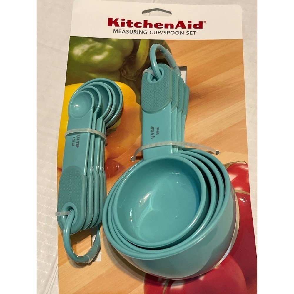 KitchenAid Aqua Measuring Cup and Spoon Set Aqua Sky Teal 9 Piece KC475OHAQA NEW
